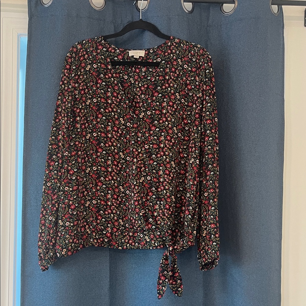 LOFT Floral Blouse - Black and Red